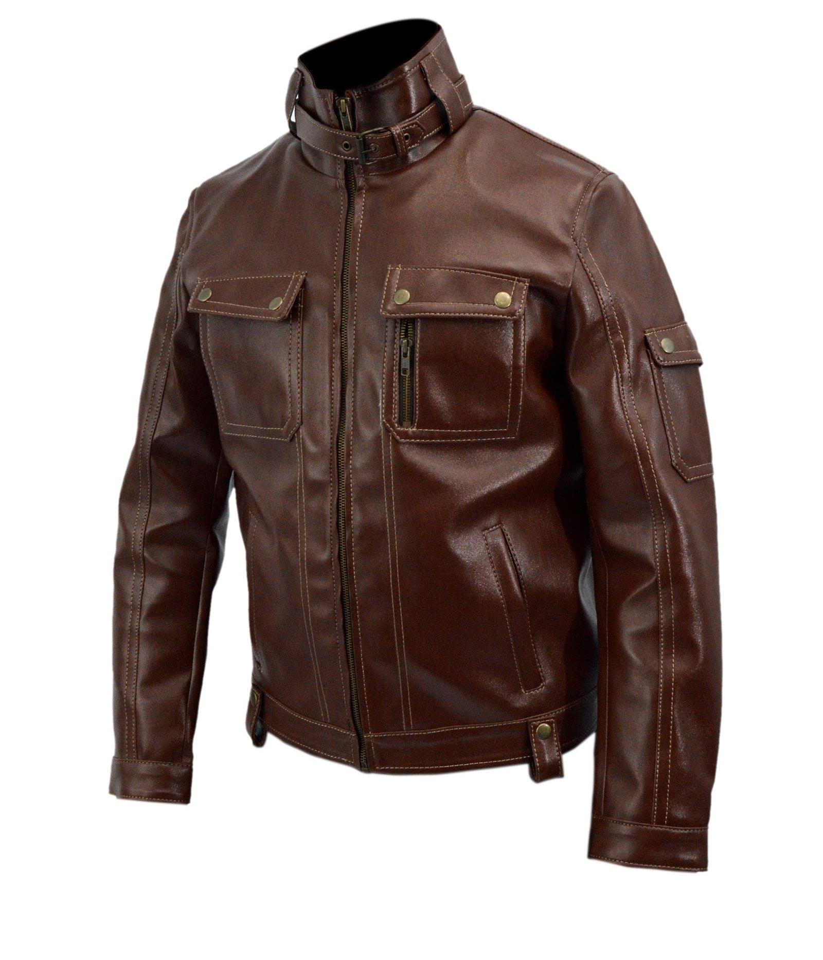 Men’s Brown Leather Gangster Jacket Vintage Mobster Style Leather Jacket - Image 3