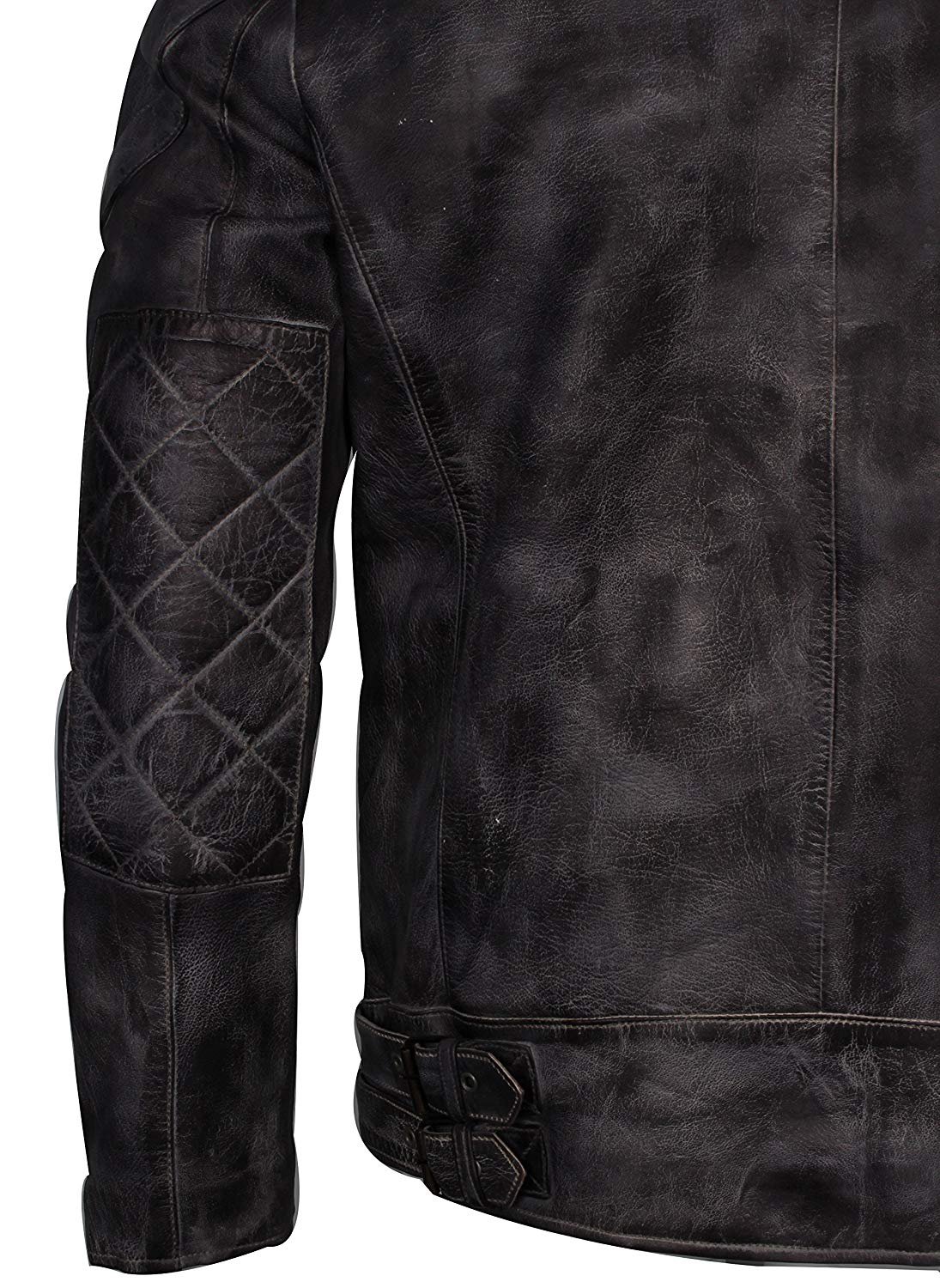 Men’s Distressed Cafe Racer Leather Jacket Quilted Shoulder & Elbow Panels, Vintage Slim Fit - Image 5