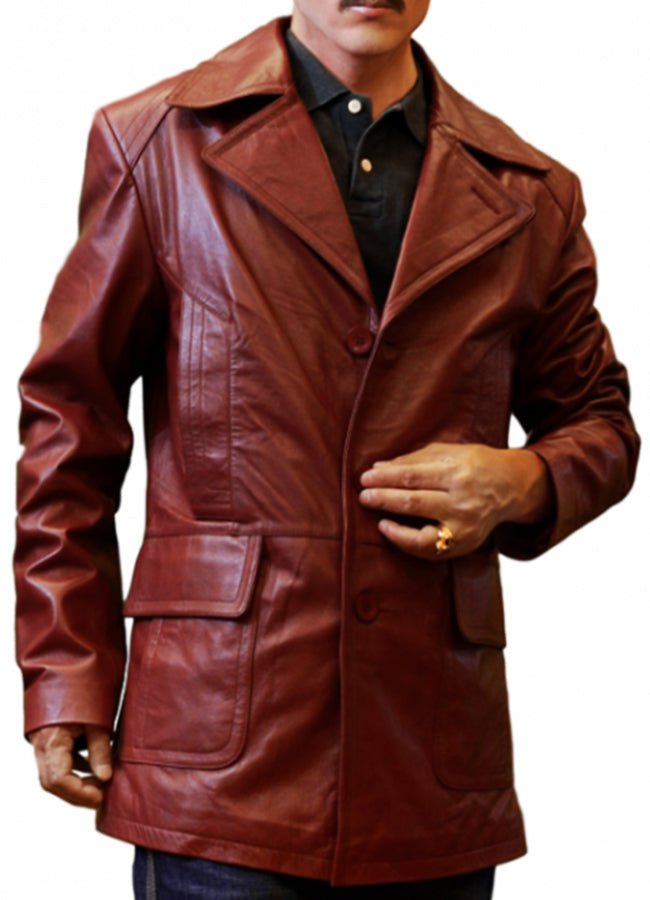 Men’s Genuine Leather Blazer Maroon & Brown - Image 2