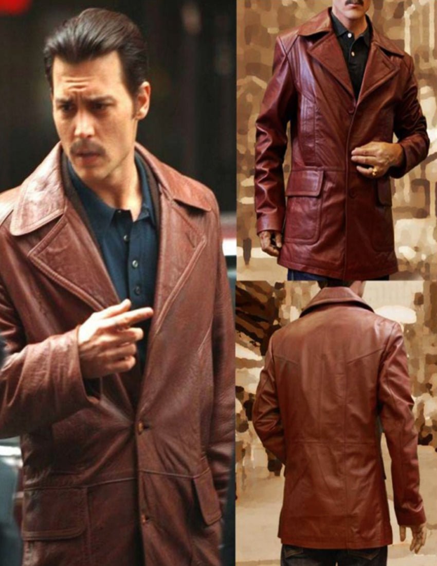 Men’s Genuine Leather Blazer Maroon & Brown - Image 3
