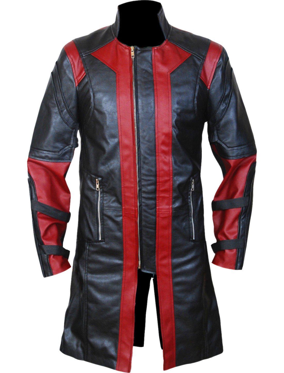 Jeremy Renner “Hawkeye” Black & Red Leather Long Coat Avengers: Age of Ultron Movie Replica