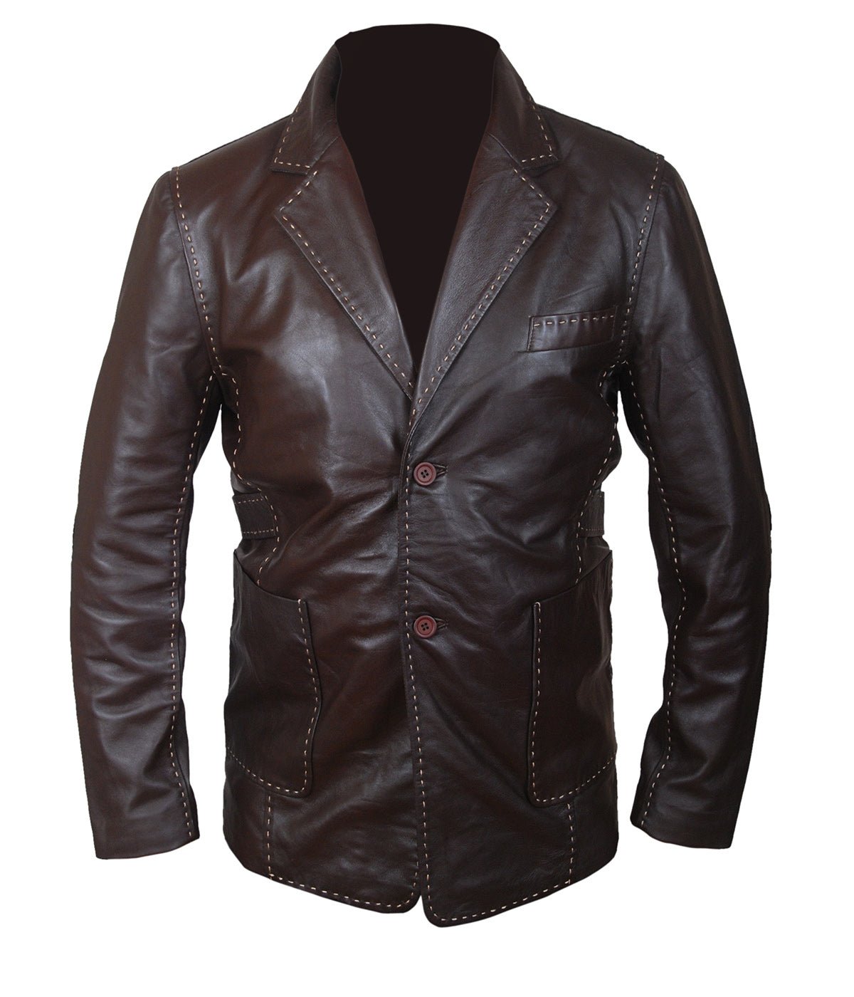 Jason Statham “Ian Shaw” Brown Leather Coat Furious 7 Movie Replica with Contrast Stitching