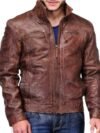 Men’s Vintage Distressed Brown Leather Motorcycle Jacket