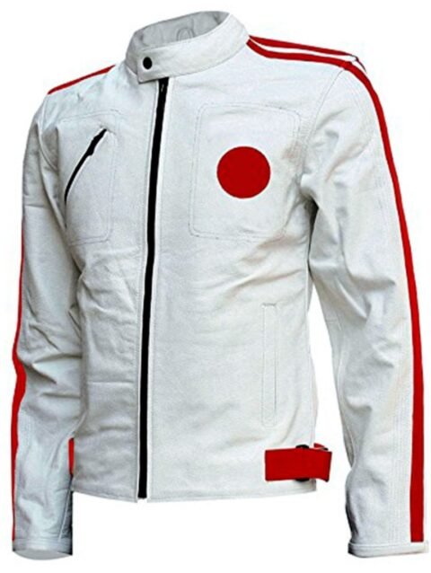 Men’s White and Red Leather Fashion Jacket Slim Fit Stylish Outerwear