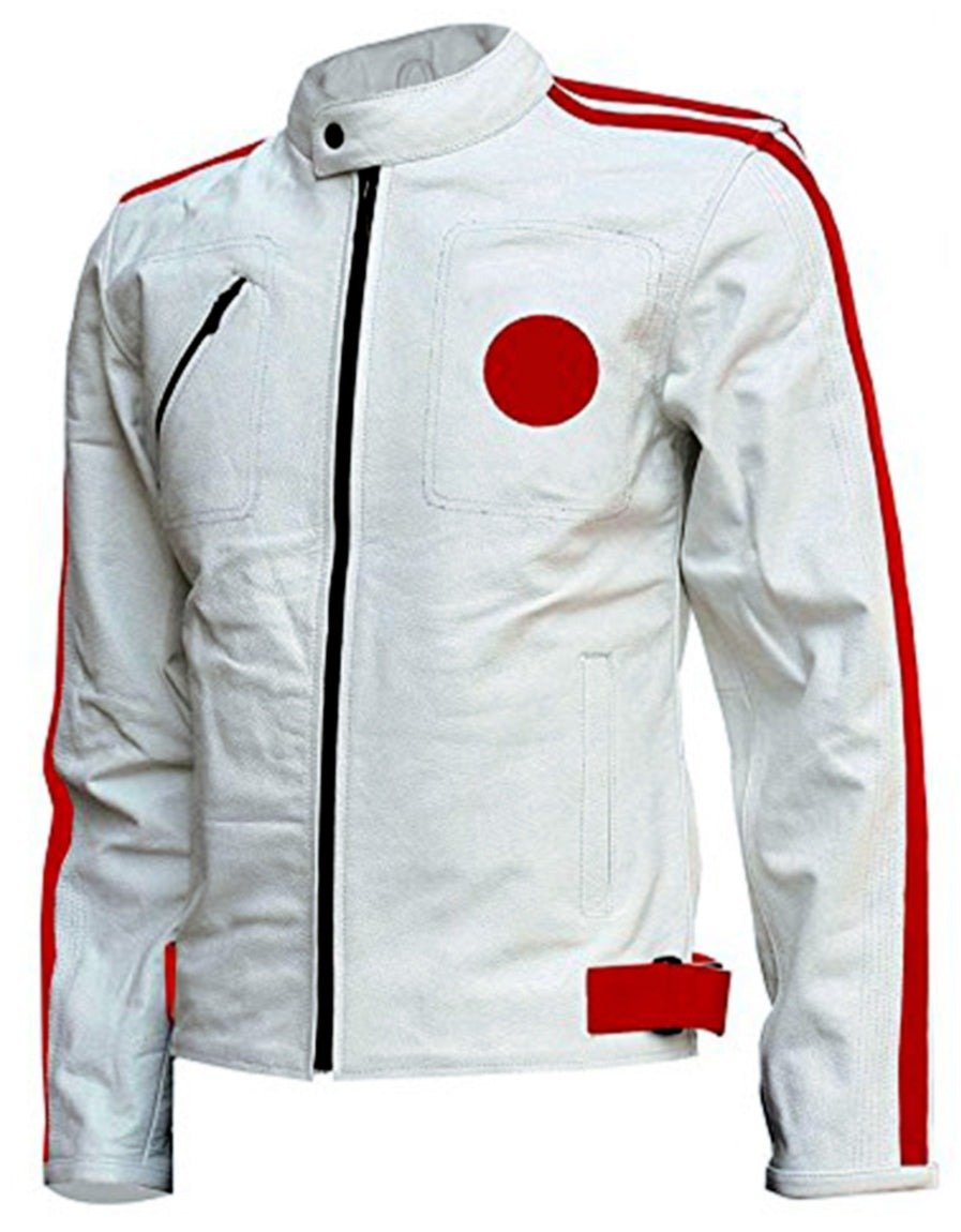 Men’s White and Red Leather Fashion Jacket Slim Fit Stylish Outerwear
