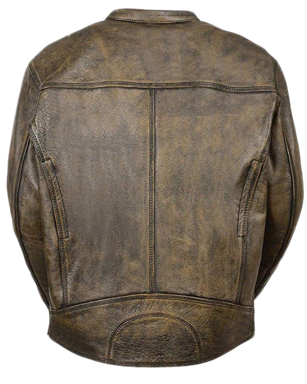 Men’s Distressed Brown Leather Cafe Racer Jacket Stand Collar & Multiple Zipper Pockets - Image 5