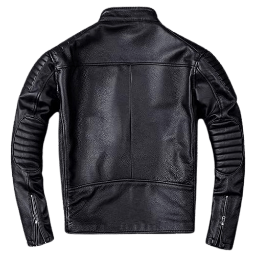 Men’s Vintage Distressed Black Leather Café Racer Motorcycle Jacket with Padded Shoulders - Image 3