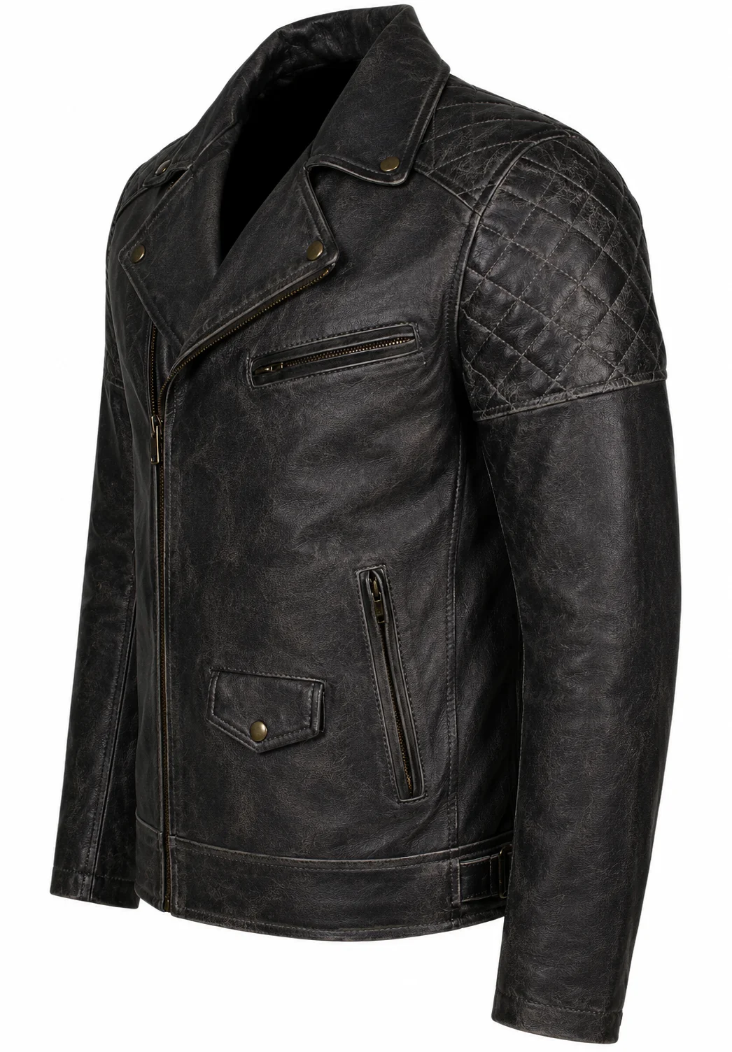 Men’s Vintage-Finish Genuine Leather Brando Biker Jacket - Image 5