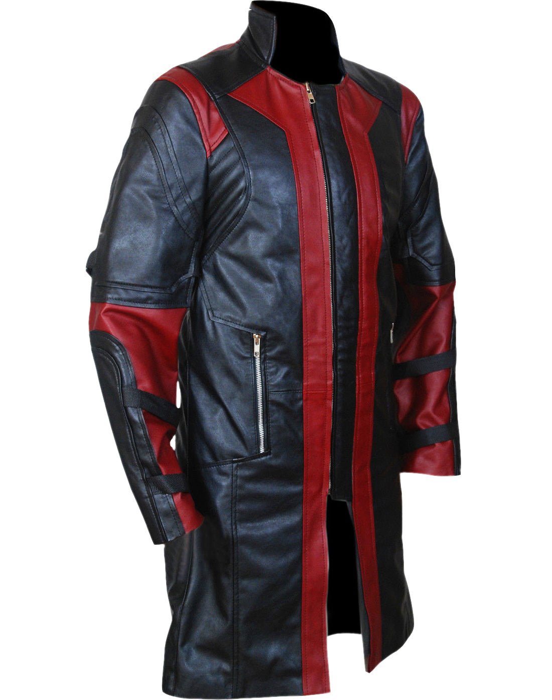 Jeremy Renner “Hawkeye” Black & Red Leather Long Coat Avengers: Age of Ultron Movie Replica - Image 2