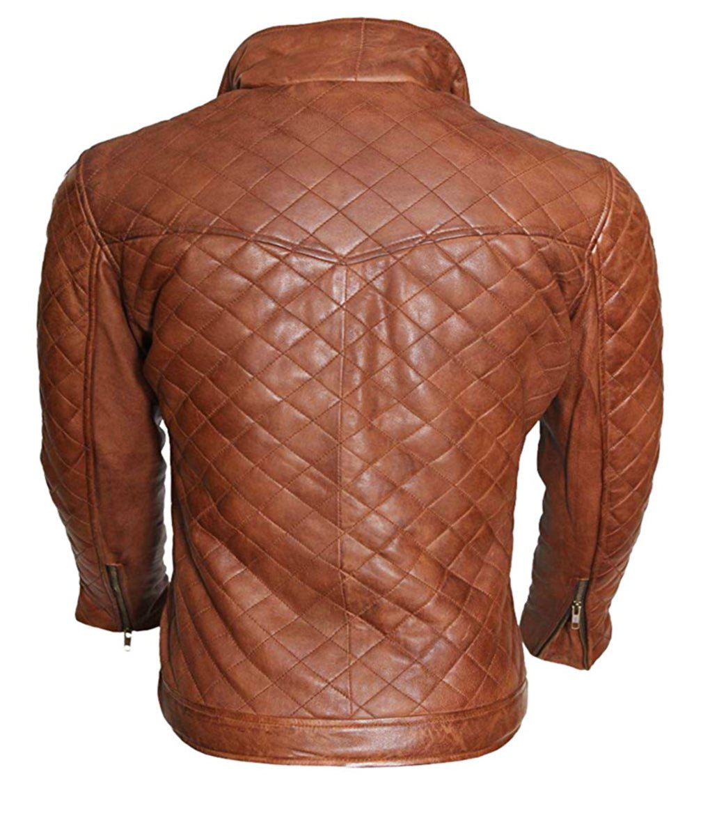 Men’s Brown Diamond-Quilted Leather Fashion Jacket Stylish Biker & Casual Outerwear - Image 2