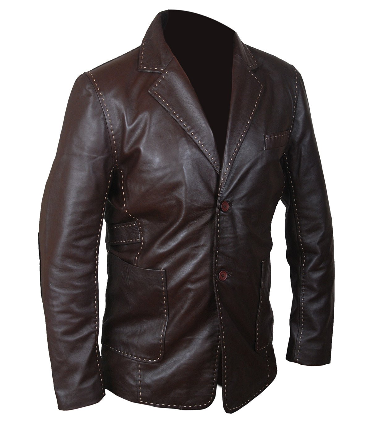 Jason Statham “Ian Shaw” Brown Leather Coat Furious 7 Movie Replica with Contrast Stitching - Image 2