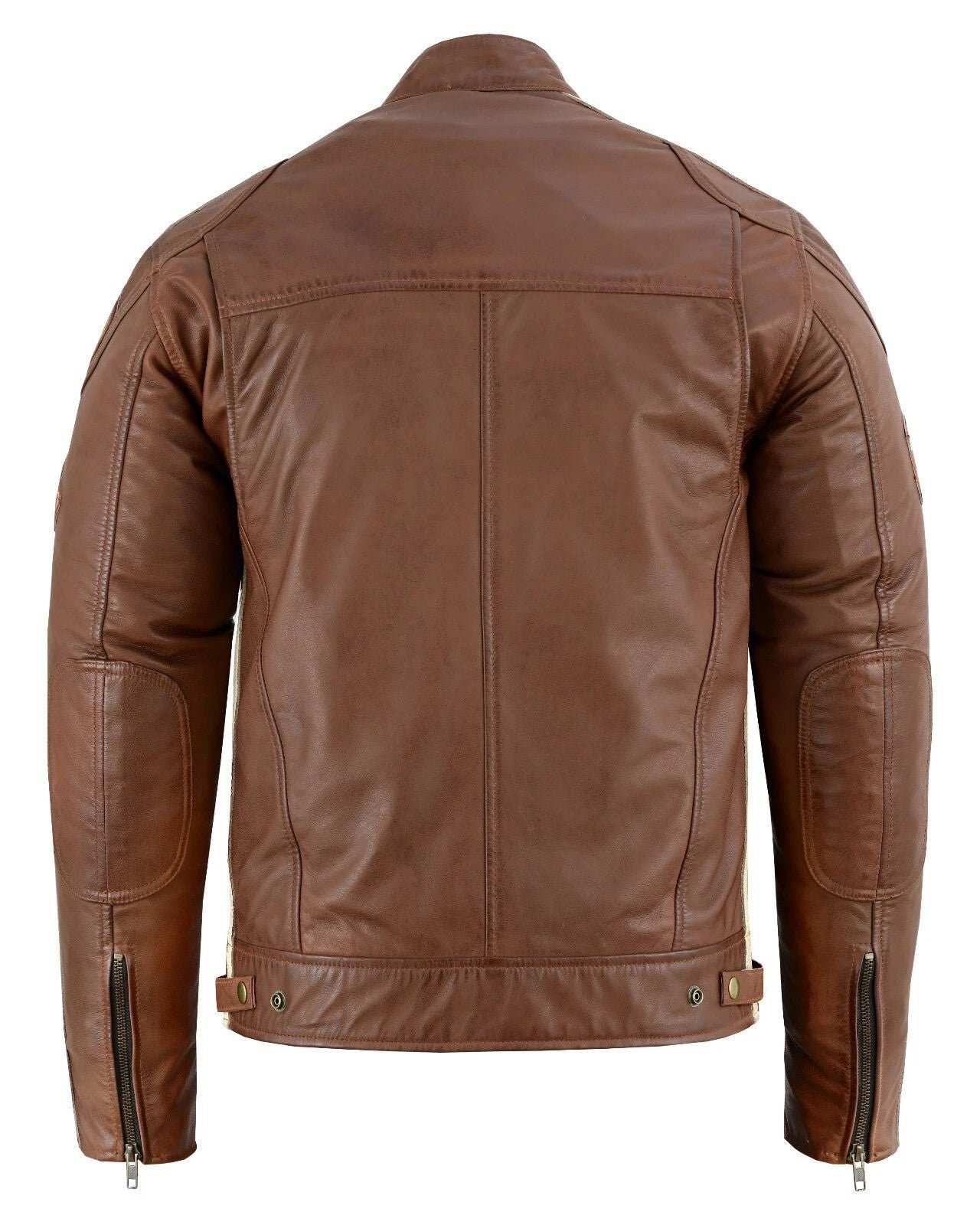Brown Waxed Leather Motorcycle Jacket with British Badges & Racing Stripes - Image 2