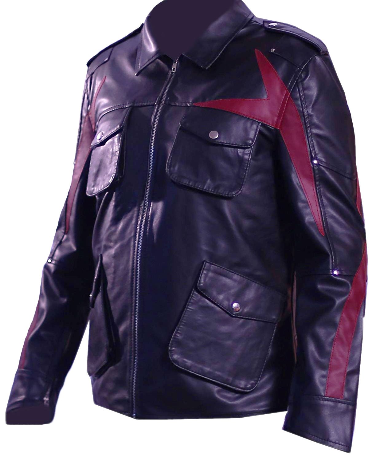 Men’s Black and Red Leather Fashion Jacket - Image 2