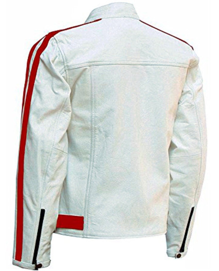 Men’s White and Red Leather Fashion Jacket Slim Fit Stylish Outerwear - Image 2