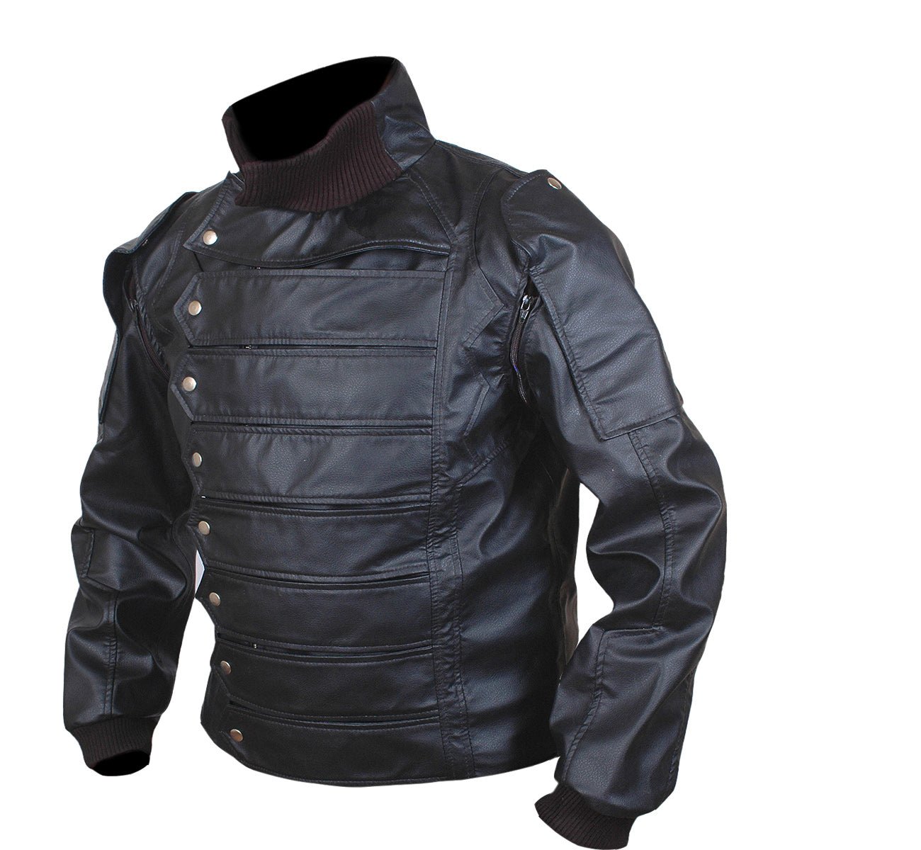 Captain America “Winter Soldier” Bucky Barnes Black Leather Jacket Movie Replica - Image 2
