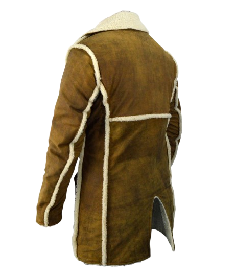 Men’s Distressed Brown Suede Leather Shearling Coat – Vintage Winter Jacket - Image 3