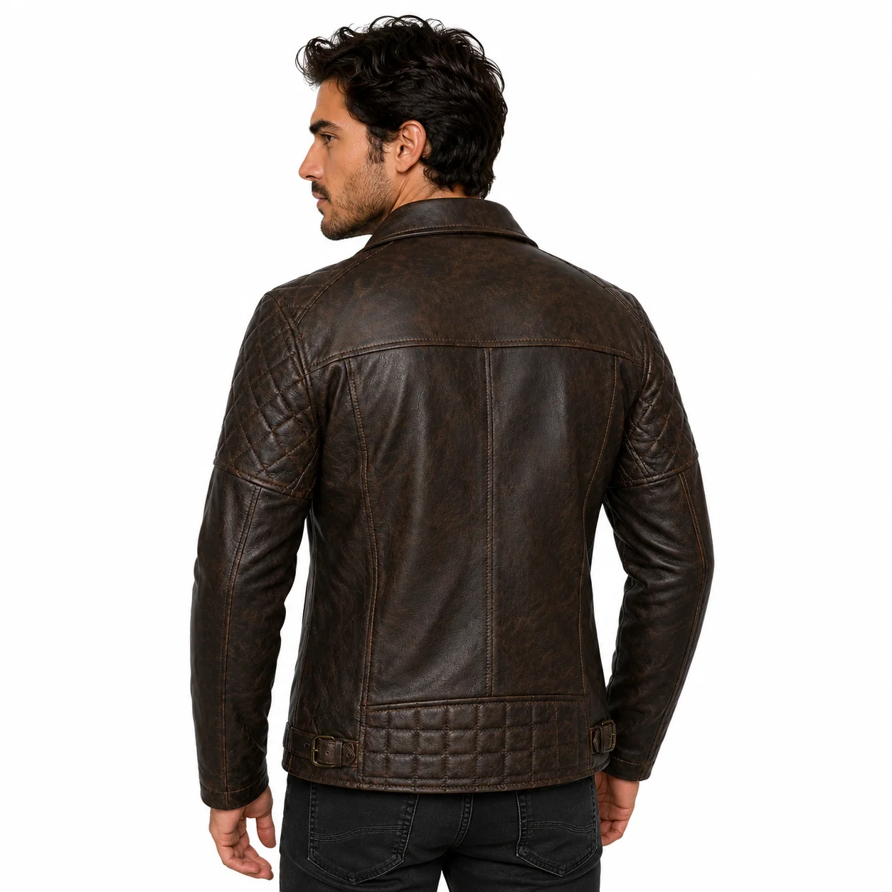 Men’s Vintage Brown Waxed Brando-Style Leather Biker Jacket - Image 2