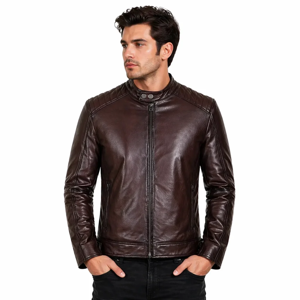 Men’s Jackson Casual Brown Leather Motorcycle Jacket Premium Biker Style Outerwear