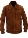 Men’s Brown Suede Leather Blouson Jacket Classic Casual Outerwear