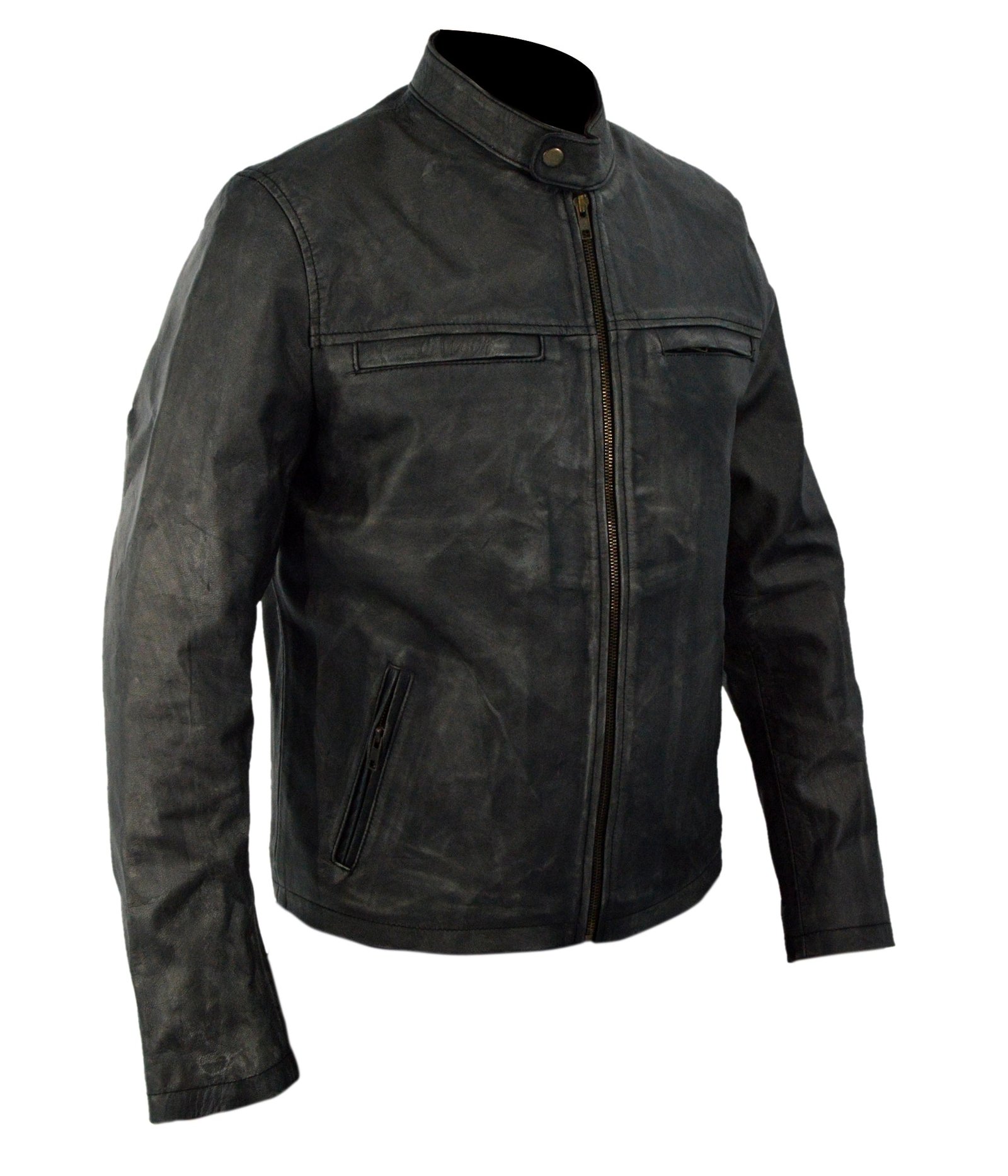 Men’s Distressed Black Leather Jacket - Image 2