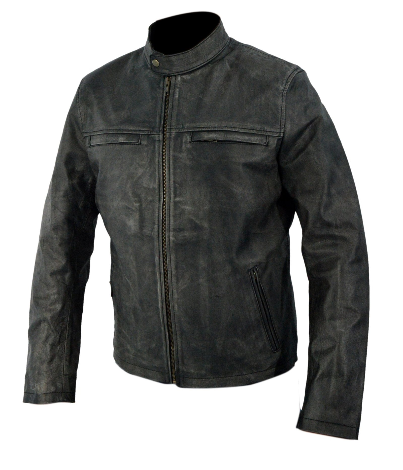 Men’s Distressed Black Leather Jacket - Image 3