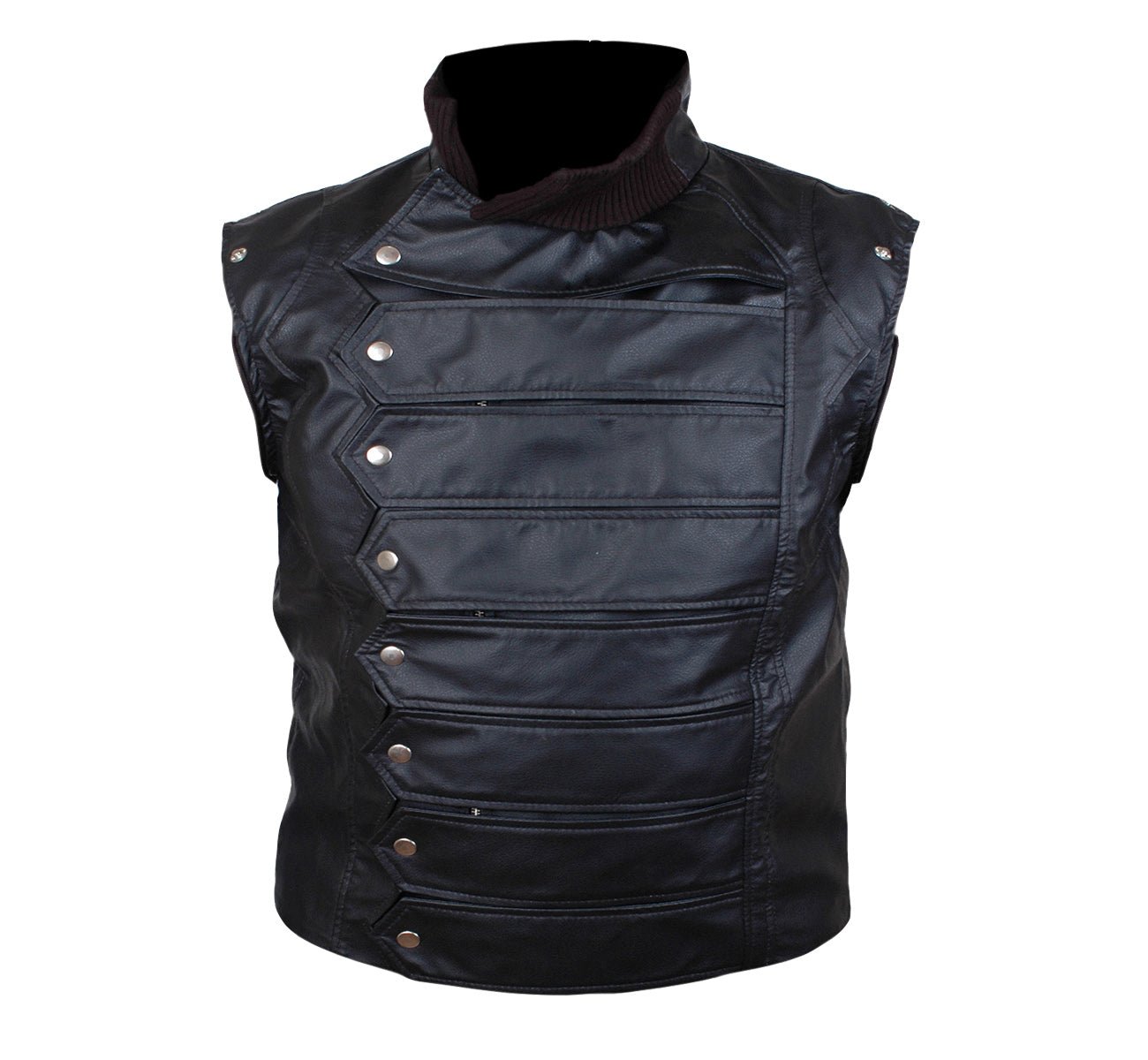 Captain America “Winter Soldier” Bucky Barnes Black Leather Jacket Movie Replica - Image 3