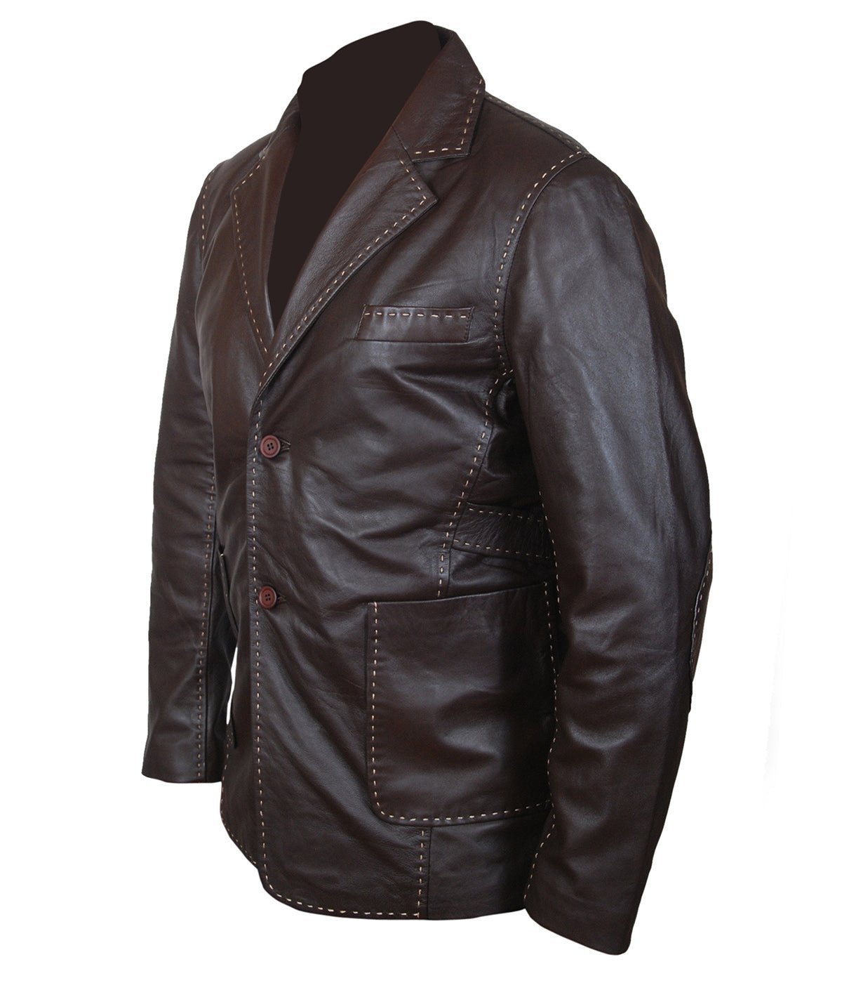 Jason Statham “Ian Shaw” Brown Leather Coat Furious 7 Movie Replica with Contrast Stitching - Image 3
