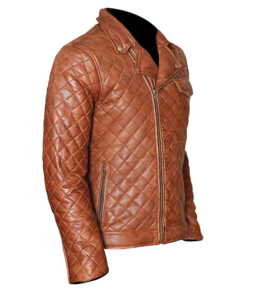 Men’s Brown Diamond-Quilted Leather Fashion Jacket Stylish Biker & Casual Outerwear - Image 3