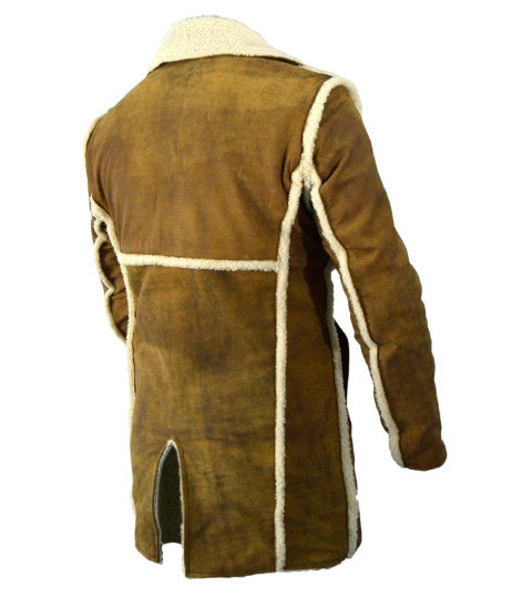 Men’s Distressed Brown Suede Leather Shearling Coat – Vintage Winter Jacket - Image 4