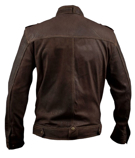 Feather Skin Slim Fit Stone-Wash Brown Leather Jacket with Strap Collar - Image 4
