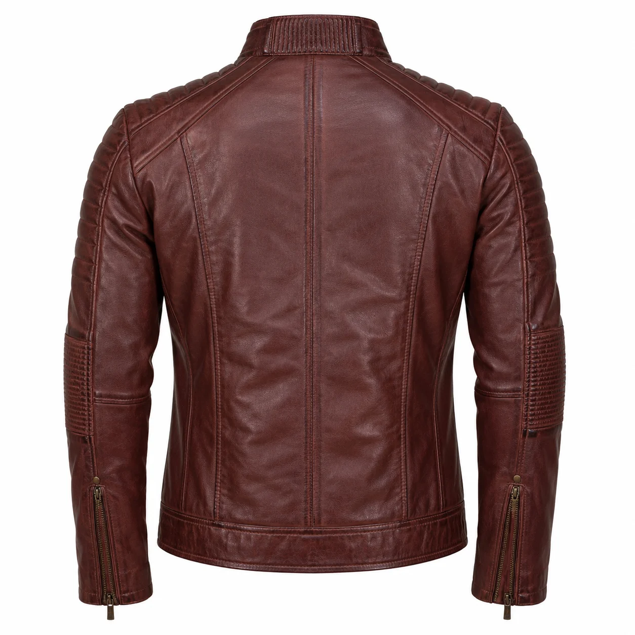 Men’s Vintage Brown Quilted Biker Leather Jacket - Image 4