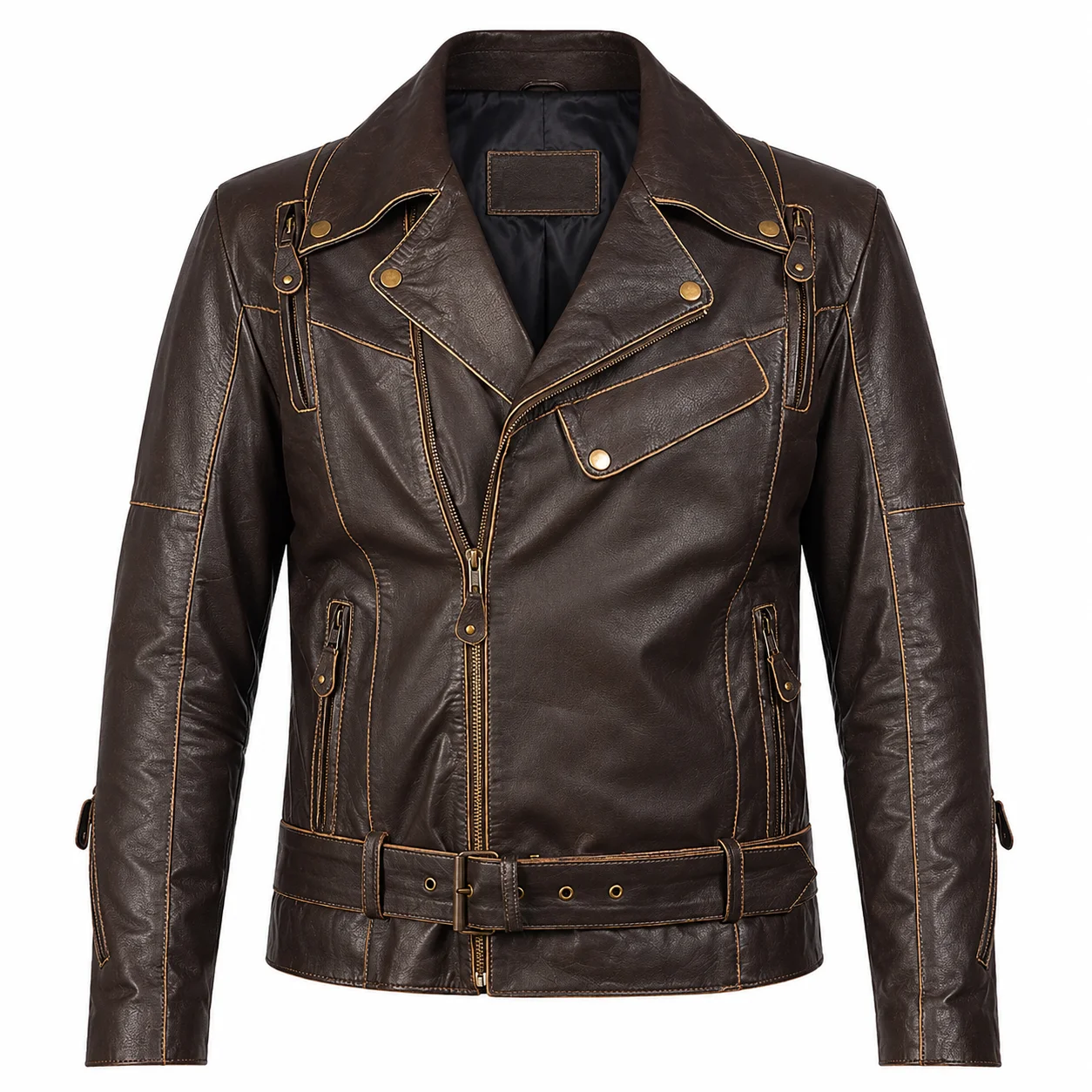 Men’s Vincent Brown Leather Biker Jacket Classic Motorcycle Style Jacket - Image 3