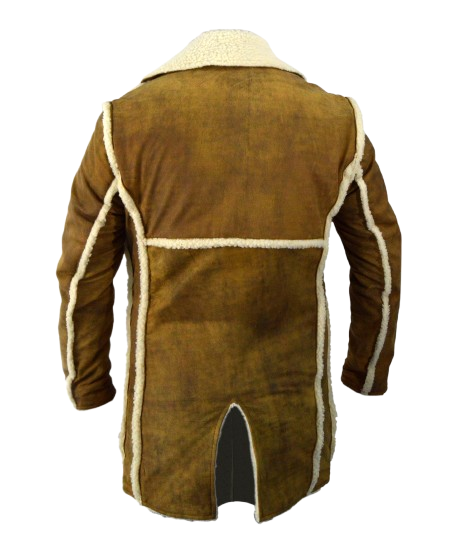 Men’s Distressed Brown Suede Leather Shearling Coat – Vintage Winter Jacket - Image 5