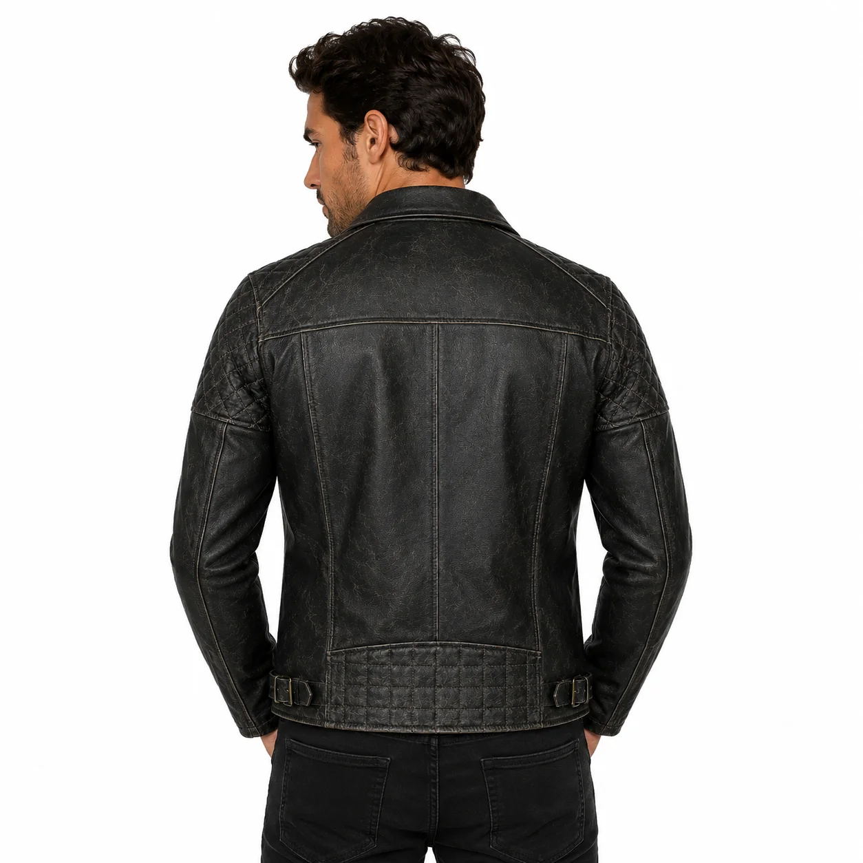 Men’s Vintage-Finish Genuine Leather Brando Biker Jacket - Image 2