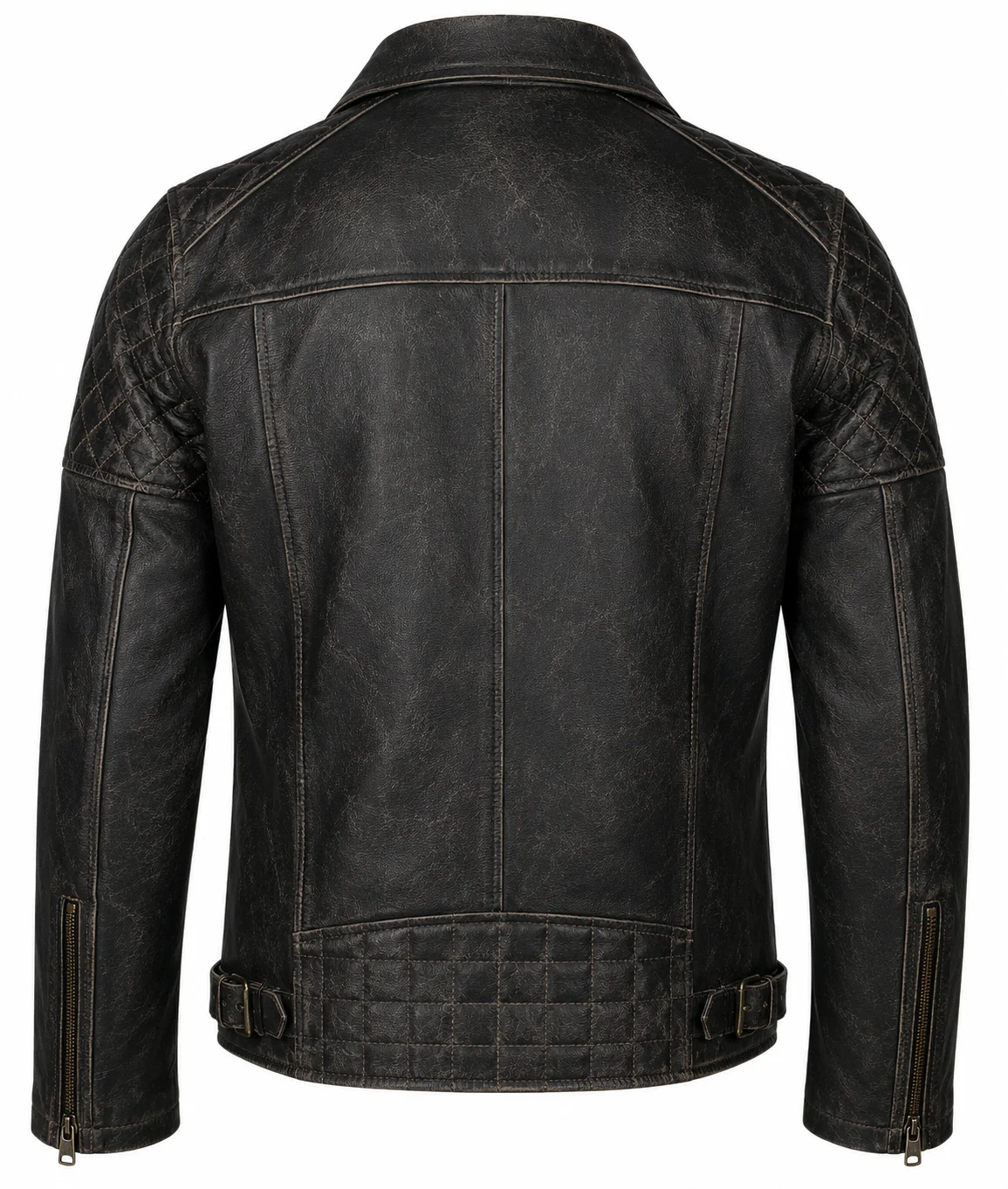 Men’s Vintage-Finish Genuine Leather Brando Biker Jacket - Image 4