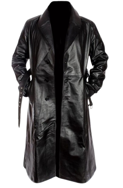 Men’s Hooligan Black Leather Trench Coat The Jacket Maker Premium Long Leather Coat - Image 3