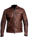 Men’s Distressed Brown Real Leather Cafe Racer Motorcycle Jacket