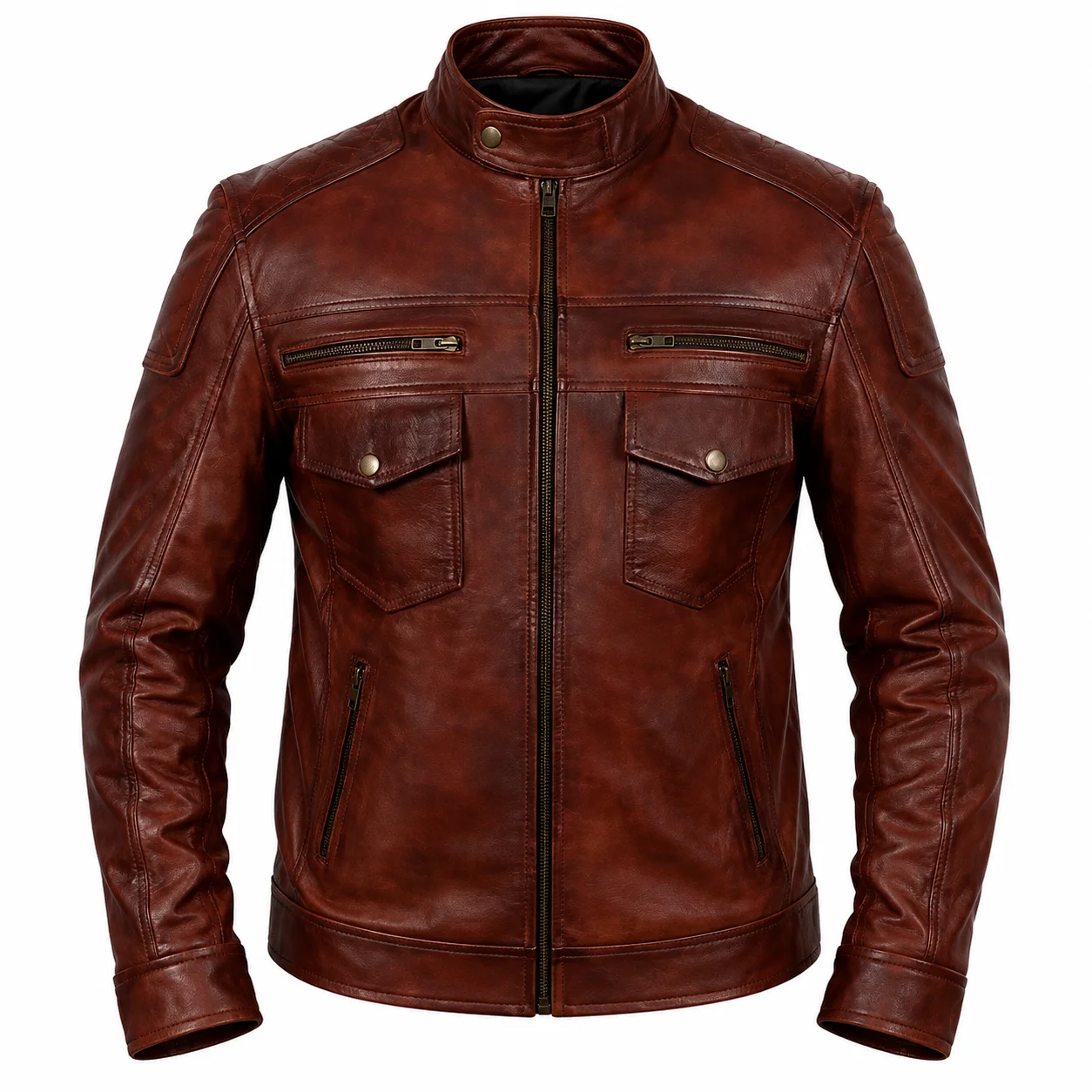 Hawk & Bull Men’s Distressed Dark Brown Leather Café Racer Jacket Genuine Leather Motorcycle Jacket - Image 3