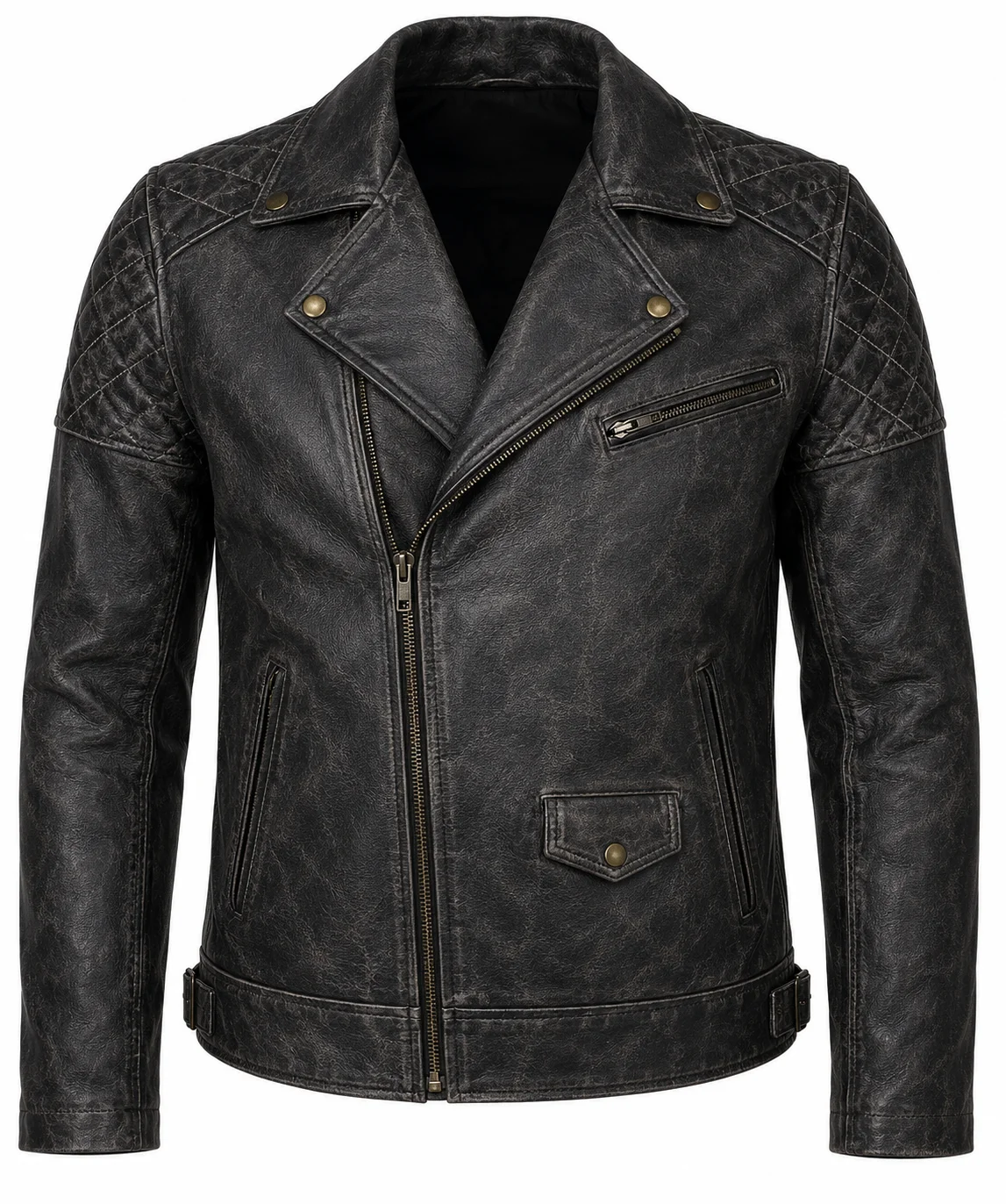 Men’s Vintage-Finish Genuine Leather Brando Biker Jacket - Image 3