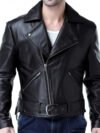 Men’s Black Leather Asymmetric Biker Jacket