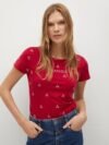 M.A.N.G.O-WOMEN EMBROIDERED LOGO T-SHIRT | RED
