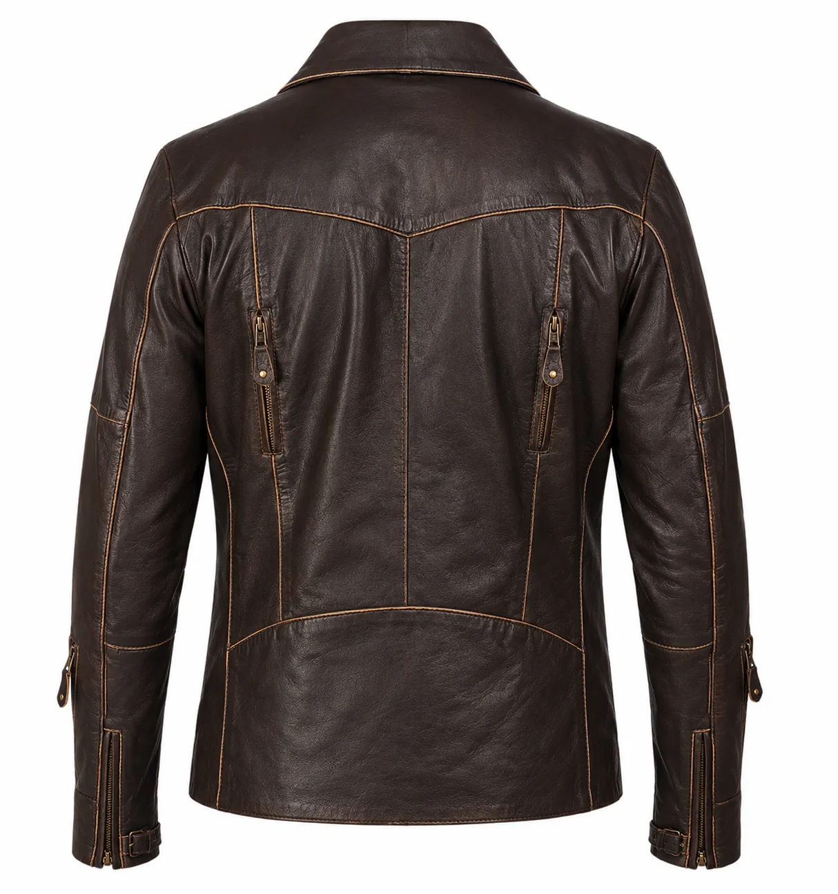 Men’s Vincent Brown Leather Biker Jacket Classic Motorcycle Style Jacket - Image 4