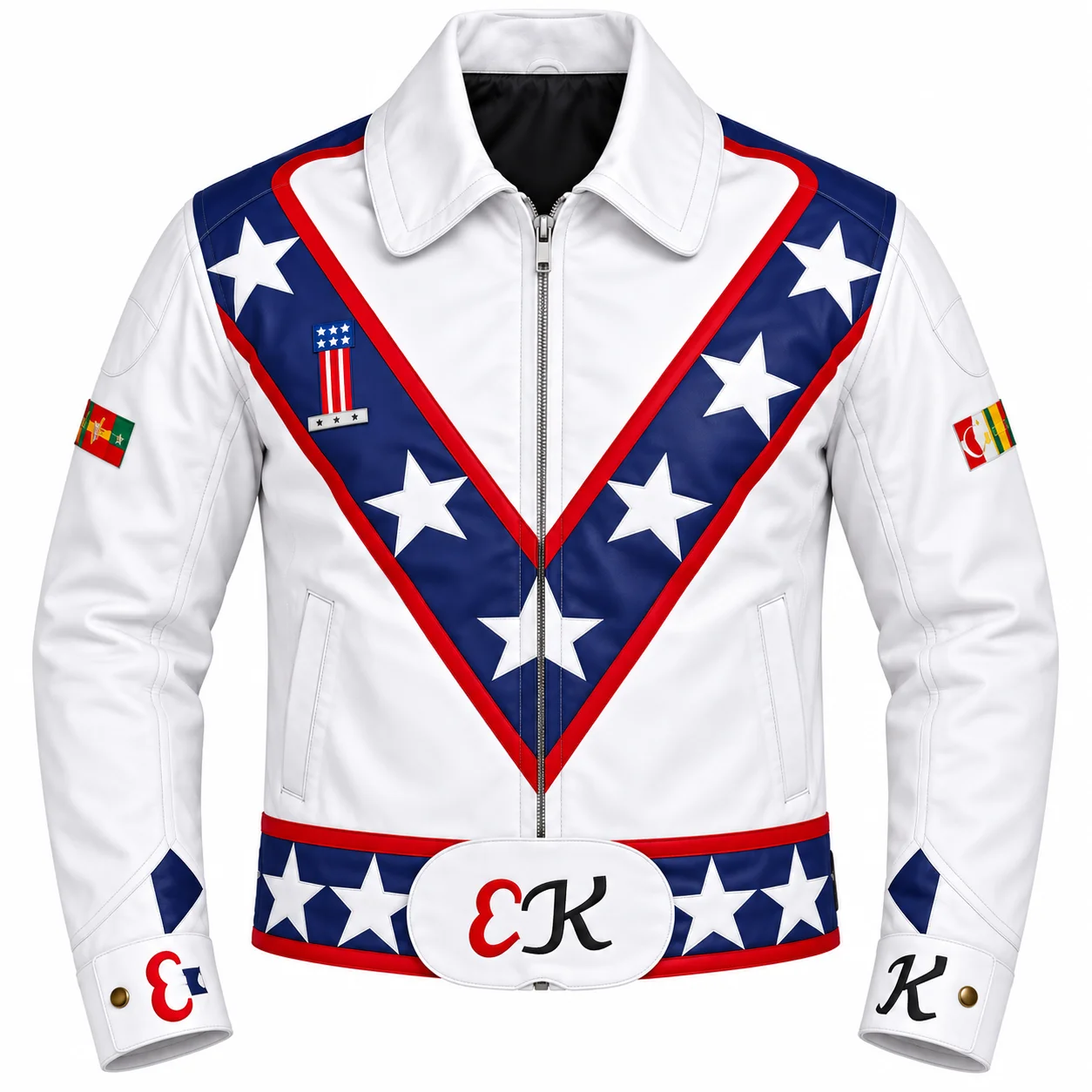 Evel Knievel White Leather Motorcycle Jacket Classic Stunt Rider Inspired Jacket - Image 3