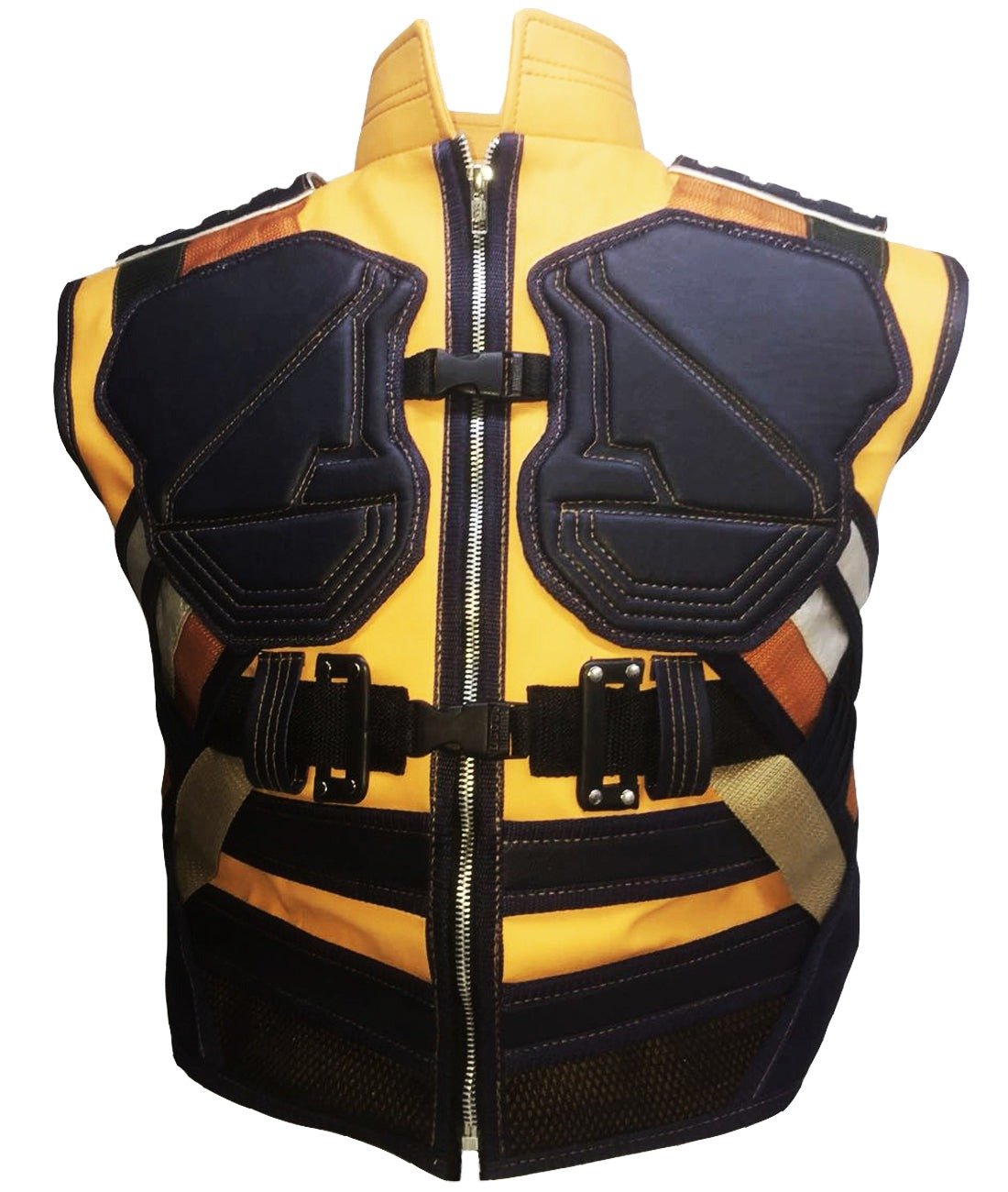 Men’s Yellow and Black Leather Biker Vest Stylish Motorcycle Leather Outerwear - Image 3