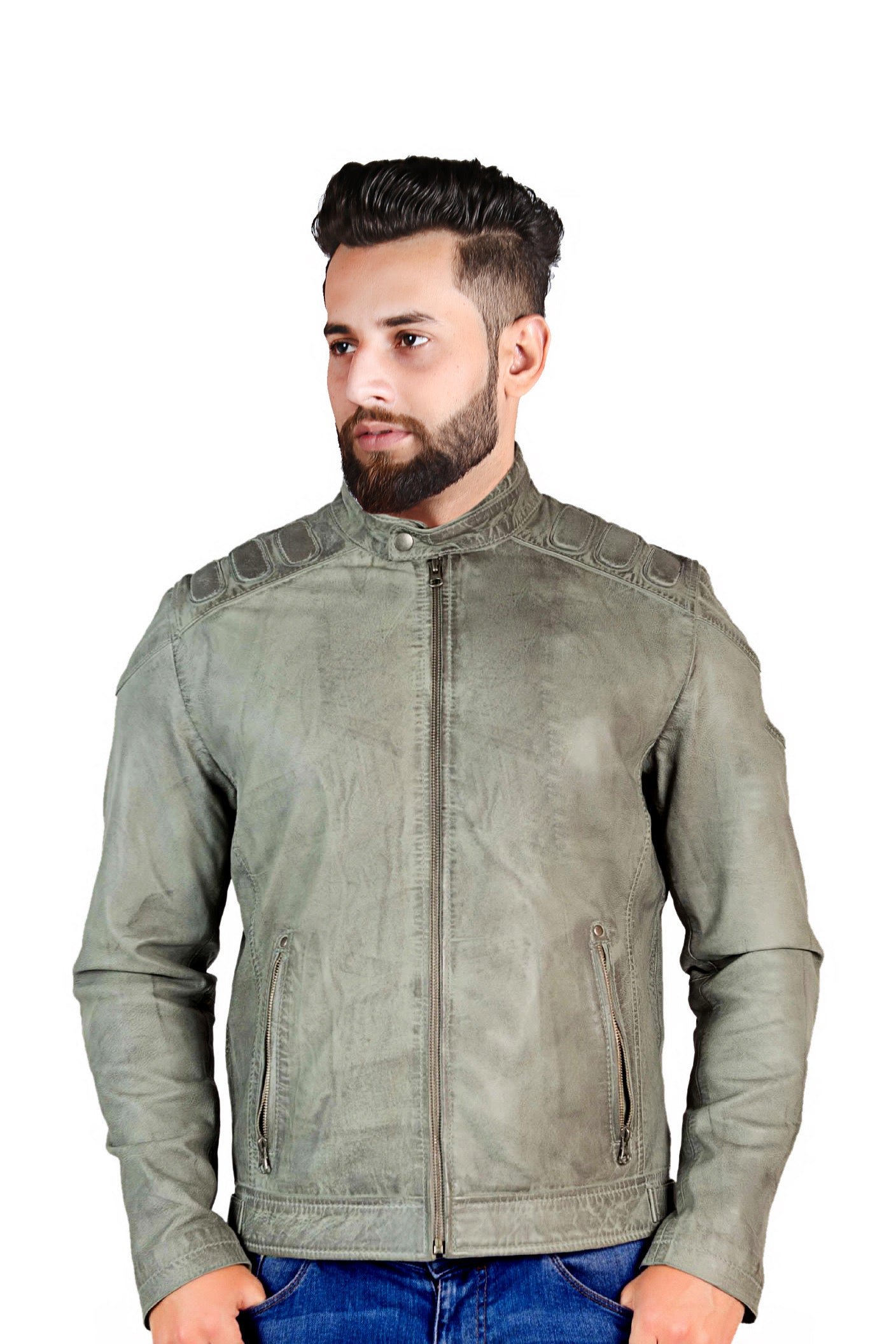 Gipsy by Mauritius GMCHARDY Men’s Leather Jacket Dusty Green / Gray Premium Leather Outerwear