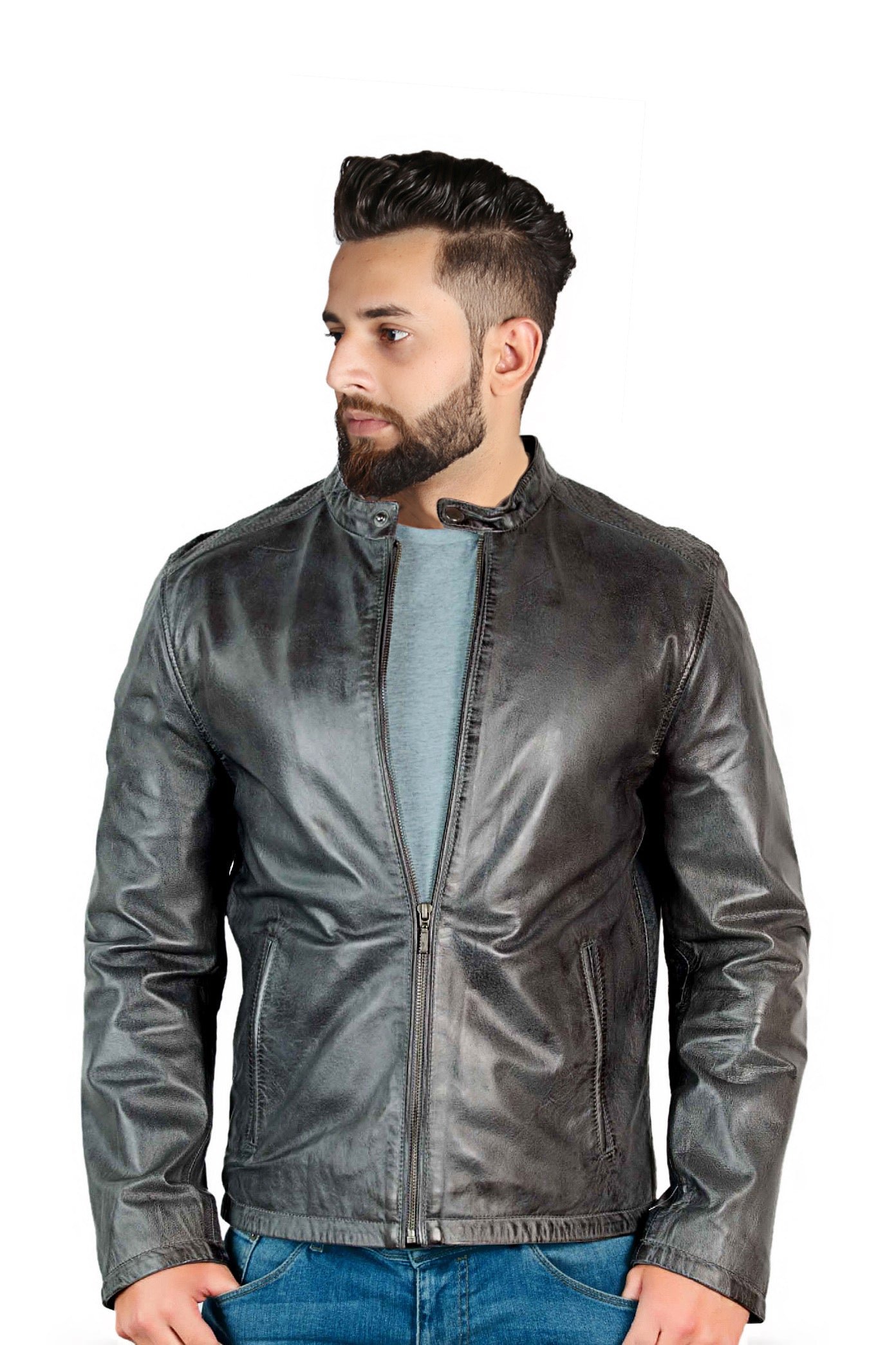 Men’s Dark Grey Genuine Lamb Nappa Leather Jacket Premium Soft Leather Jacket
