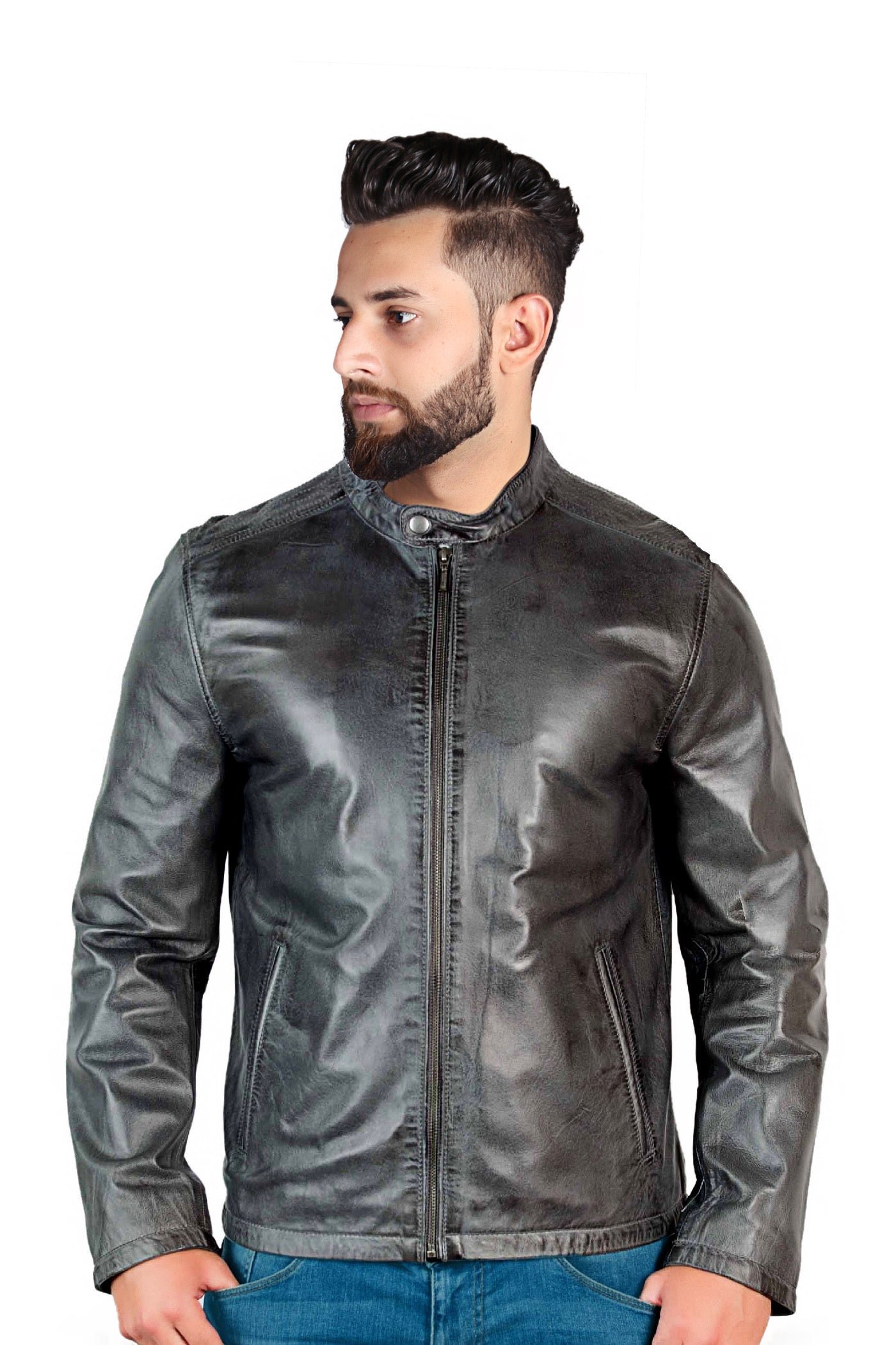 Men’s Dark Grey Genuine Lamb Nappa Leather Jacket Premium Soft Leather Jacket - Image 4