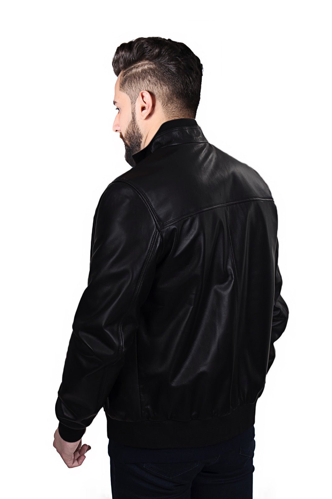 Men’s Black Faux Leather Bomber Jacket Classic Streetwear Jacket - Image 3