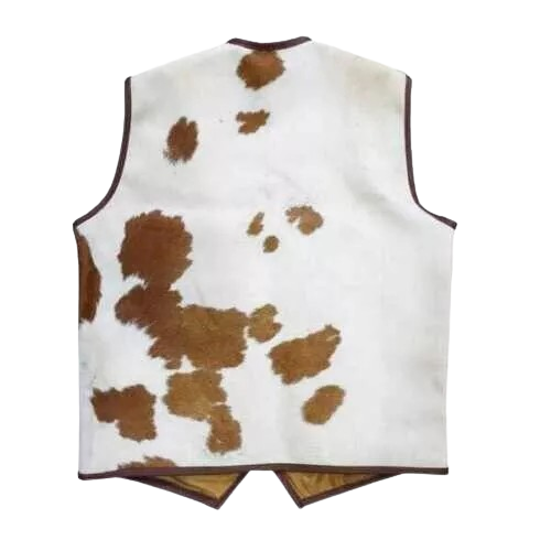Men’s Tan & White Genuine Hair-On Cowhide Western Vest with Snap-Button Closure - Image 2