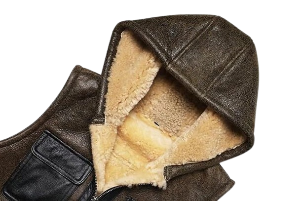 Brown Shearling Leather Vest with Hood Premium Men’s Cozy Outerwear - Image 2